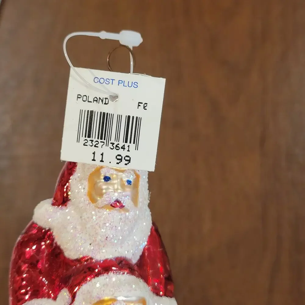 Vintage Cost Plus World Market Glass Santa Ornament Poland Blown Glass